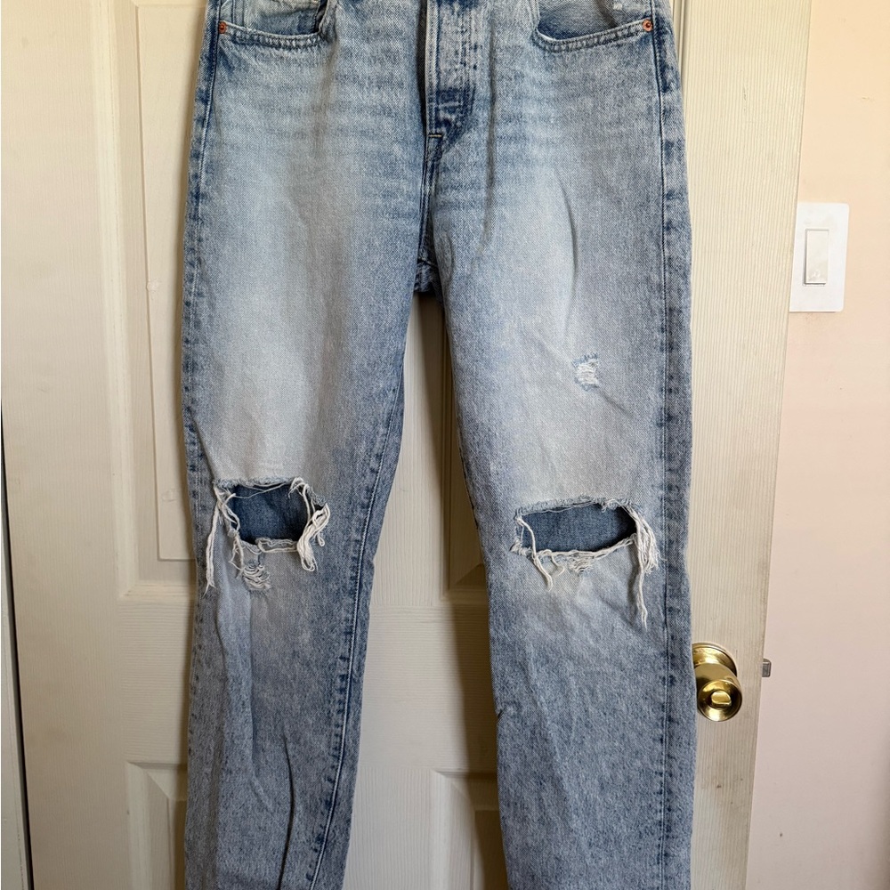 Levi's Blue Straight Leg Jeans with Distressed Vintage Style